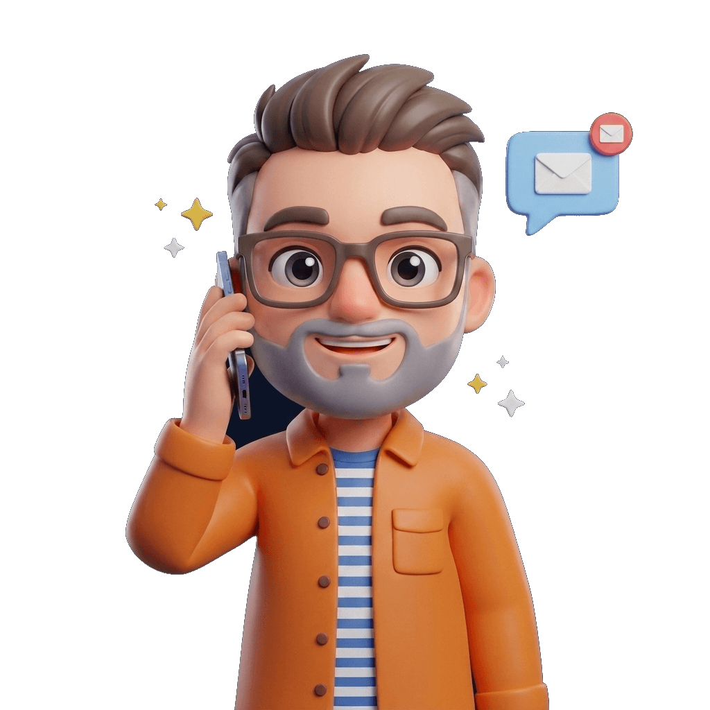 Illustration de David au téléphone, avec une notification de nouveau message